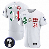 Men's Los Angeles Dodgers #34 Fernando Valenzuela White Mexico Special Vin Scully Patch Flex Base Stitched Jersey Dzhi,baseball caps,new era cap wholesale,wholesale hats